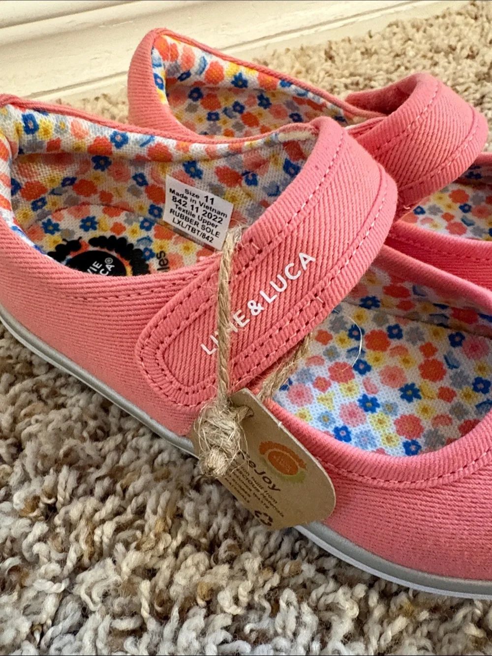Livie & Luca Girls Coral Pink Mary Jane Canvas Shoes